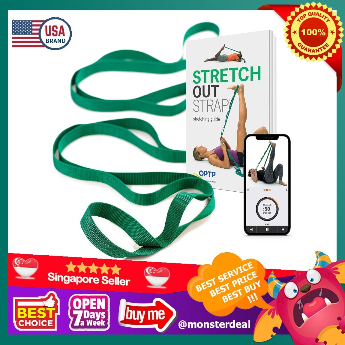 The Original Stretch Out Strap with Exercise Book, USA Made Top Choice  Stretching Strap, Yoga and Knee Therapy, Stretch Out Straps for Physical
