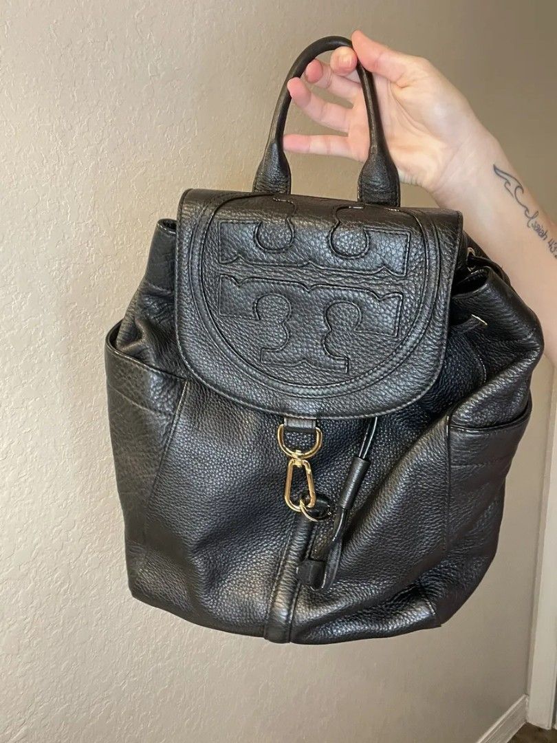 Tory burch black leather backpack shop