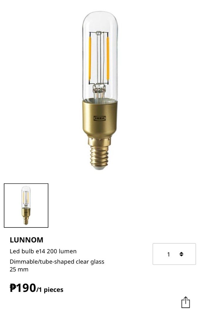 LUNNOM LED bulb E14 200 lumen, dimmable/tube-shaped clear glass, 25 mm -  IKEA