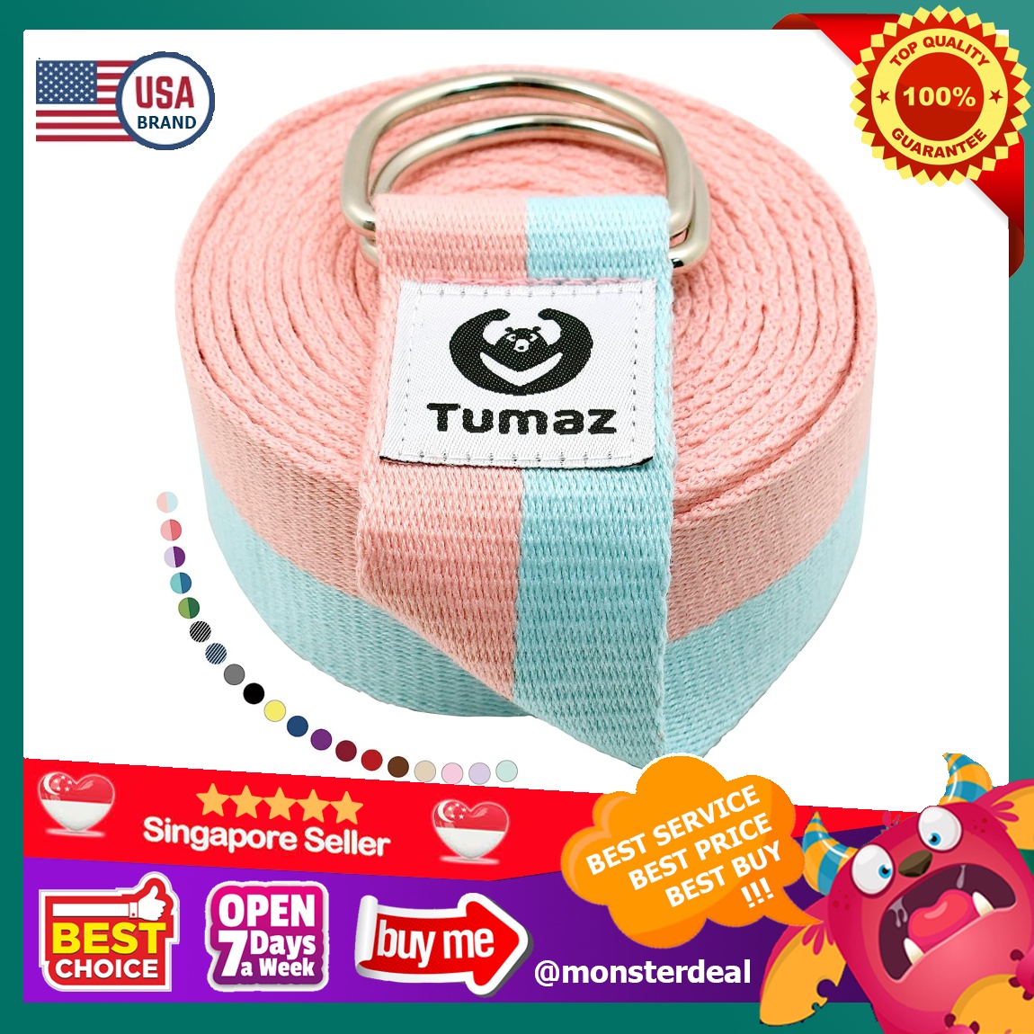 Tumaz Yoga Strap/Stretch Bands with Adjustable D-Ring Buckle (6ft