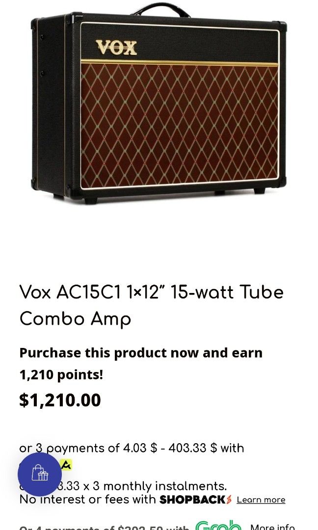 Vox ac15c1 greenback top