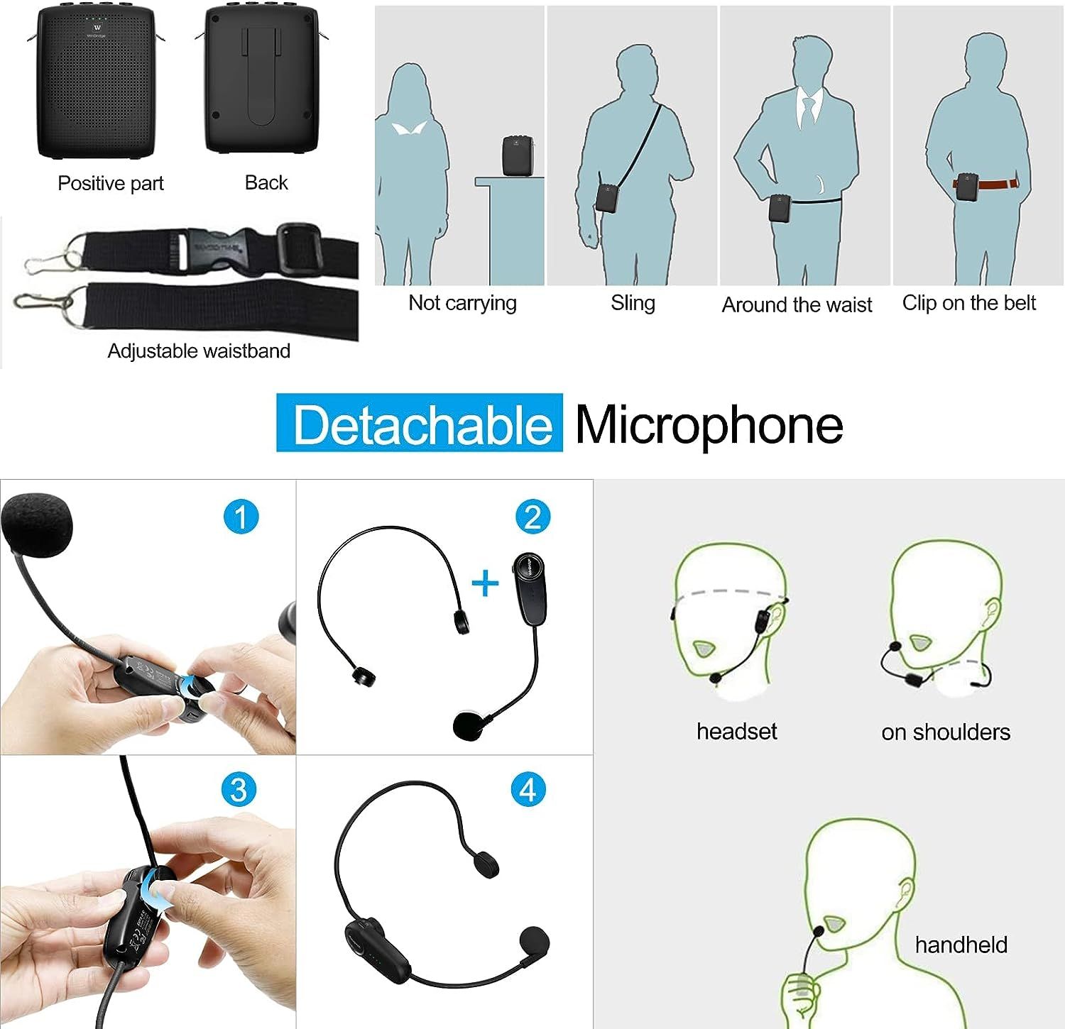 W WINBRIDGE Bluetooth Voice Amplifier for Teachers, Wireless Voice
