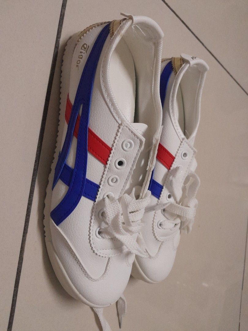 Shoes red on sale and blue stripes