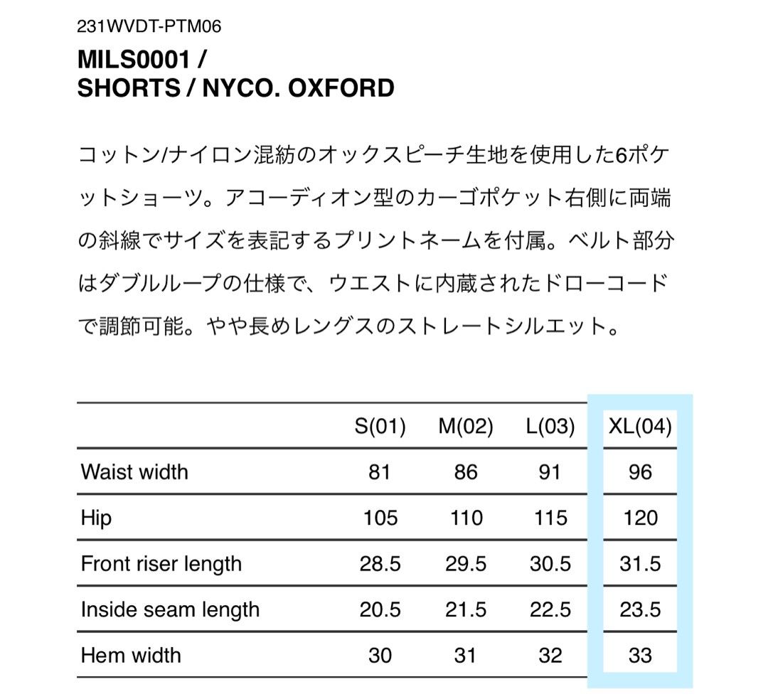 WTAPS 23SS MILS0001 / SHORTS / NYCO. OXFORD - BLACK Size XL $1900