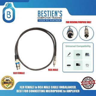 XLR FEMALE to RCA MALE CABLE UNBALANCED, BEST FOR CONNECTING MICROPHONE to AMPLIFIER