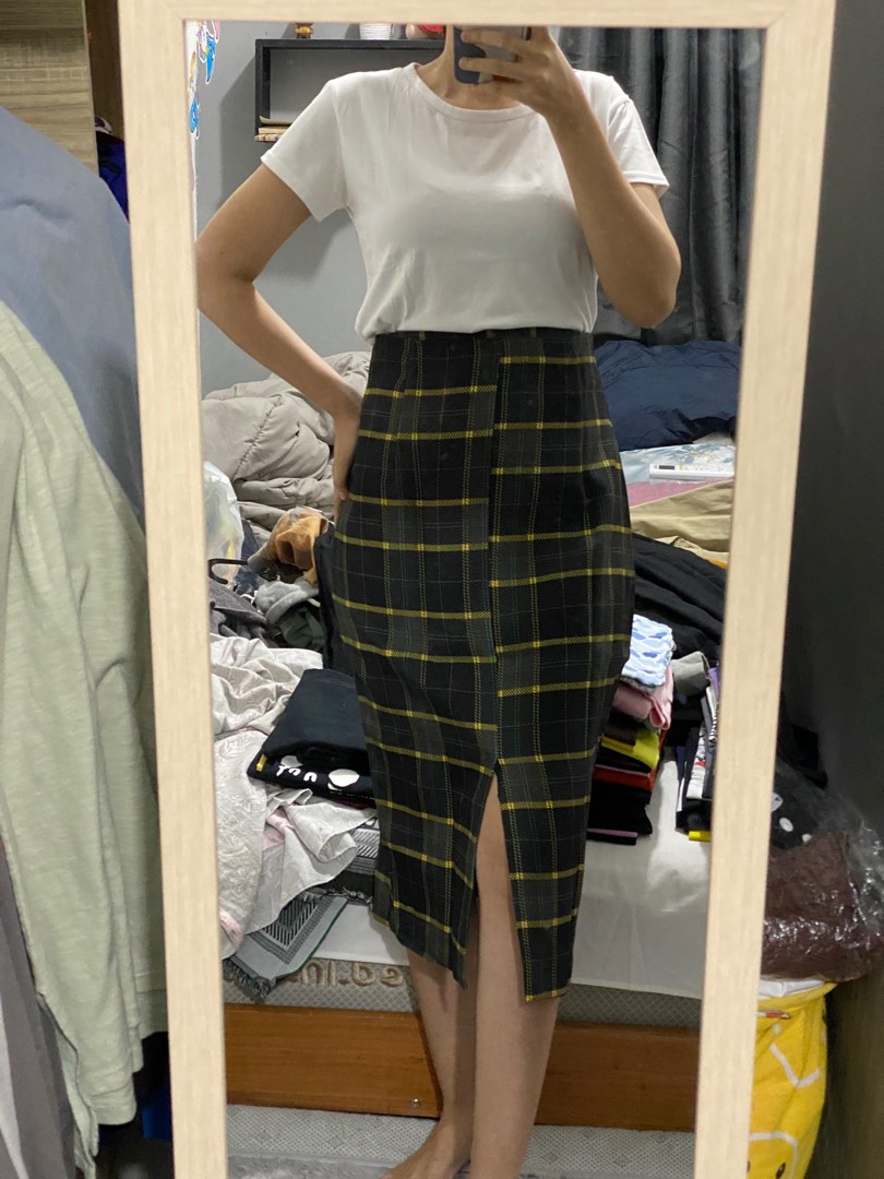 lisfashion 175 rok wanita zara warna corak kotak kecil