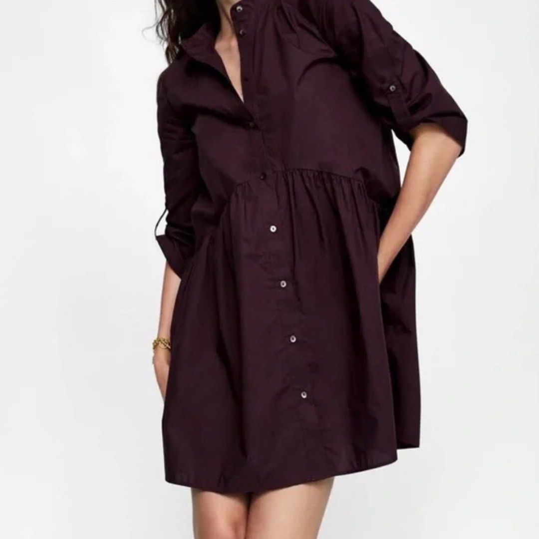 Zara burgundy shirt dress new arrivals