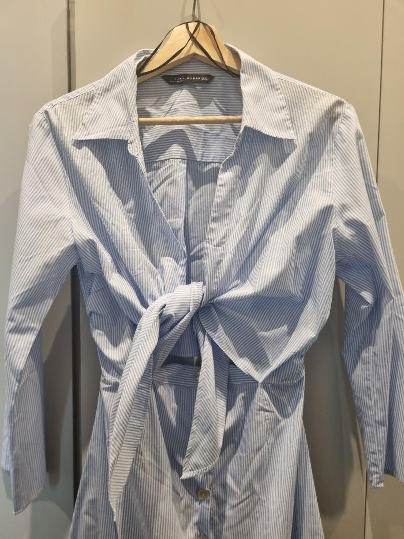 Zara blue and 2025 white striped shirt dress