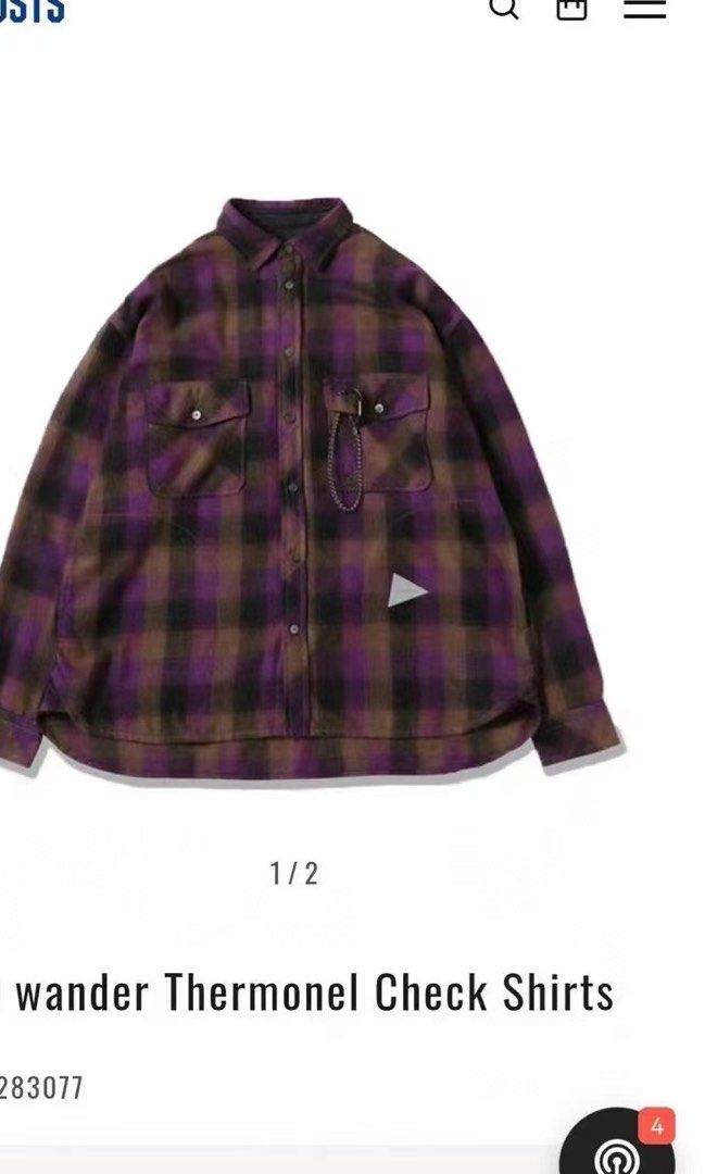 日本優惠預訂2色選and wander thermonel check shirt 格子襯衫長袖恤衫, 男