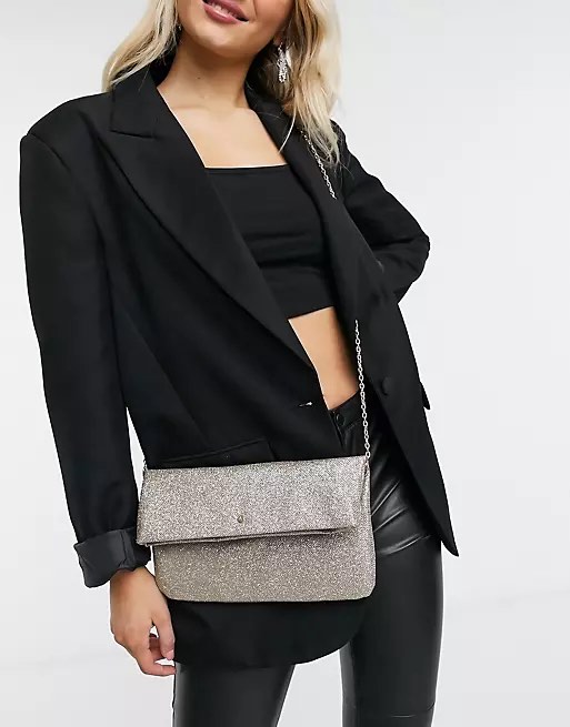 Accessorize fold top clutch bag with chain in gold