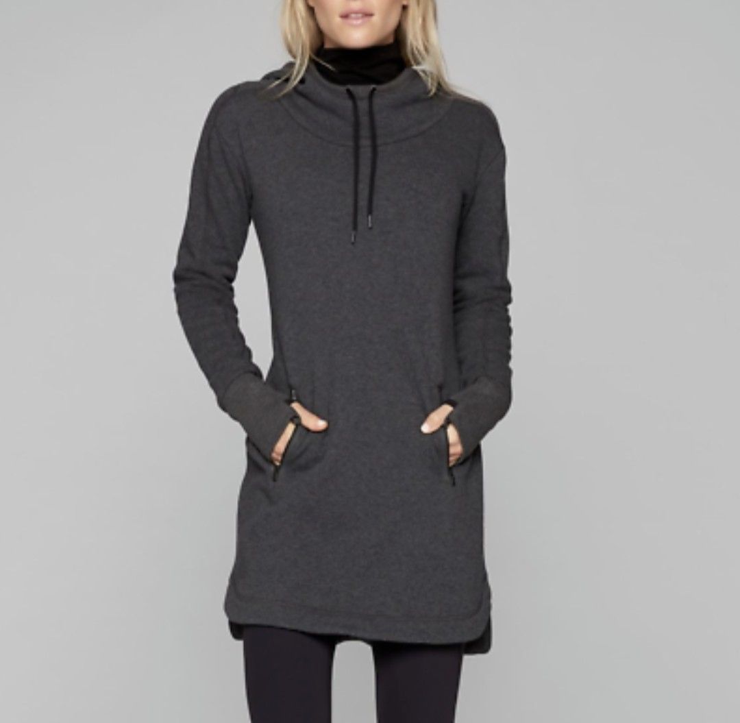 ATHLETA Cozy Karma Charcoal Velvet Fleece Lined Hoodie Dress Size Medium Women s Fashion Coats Jackets and Outerwear on Carousell