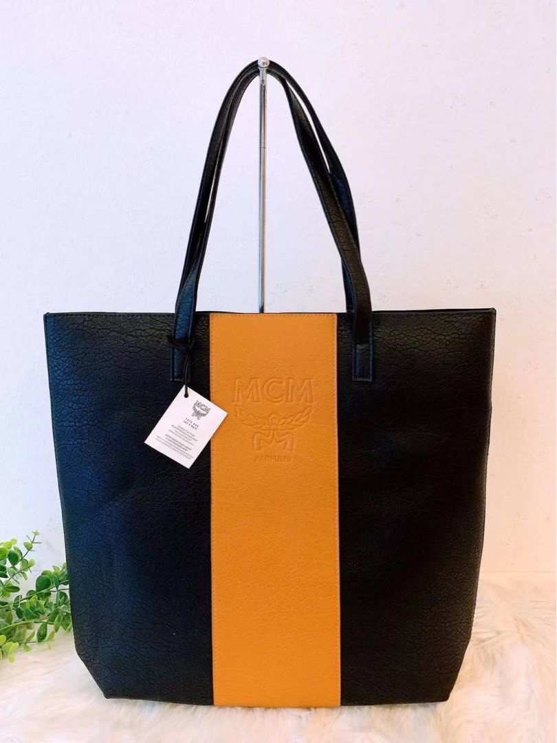 MCM Visetos Rare Black Nylon Large Shopper Tote Shoulder Bag Authentic