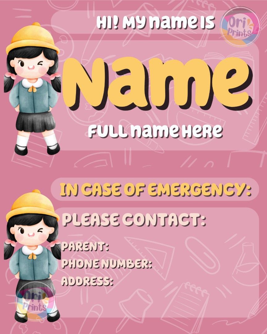 Back to Back print Name Plate Name Tag with free Id lace Hobbies