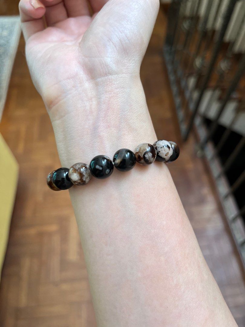 Black flower agate bracelet