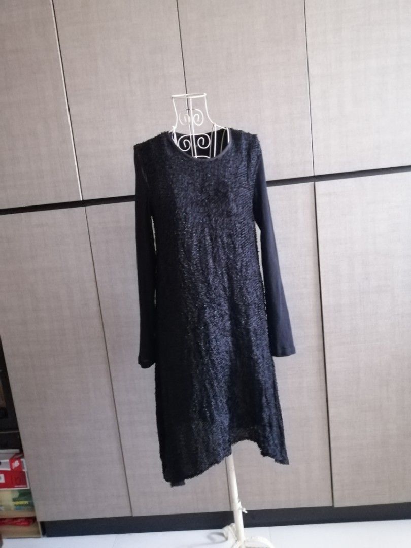 Black furry knit dress Women s Fashion Dresses Sets Dresses