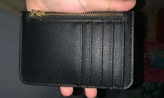 Black Zipper Card Holder Wallet with Keychain Ring