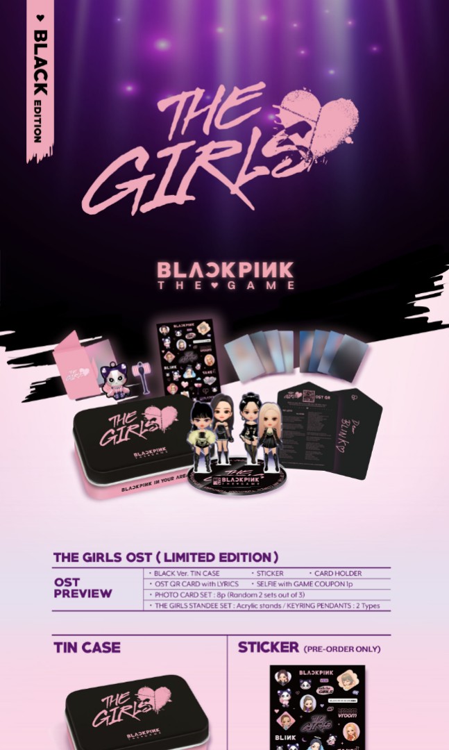 Pre-order BLACKPINK THE GAME OST The Girls Reve or Stella ver. & POB  Official MD