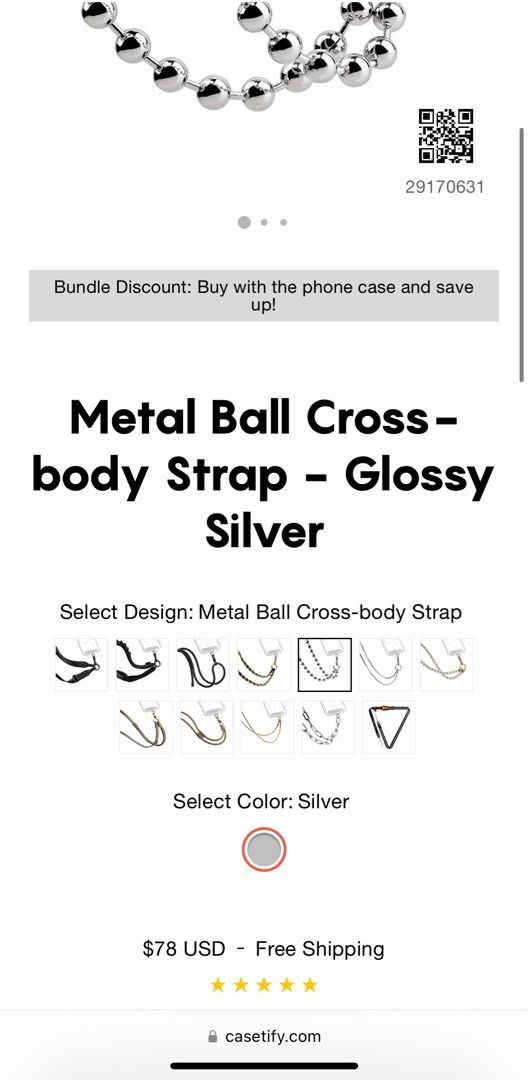 Casetify Metal Ball Chain Cross-body strap (silver)