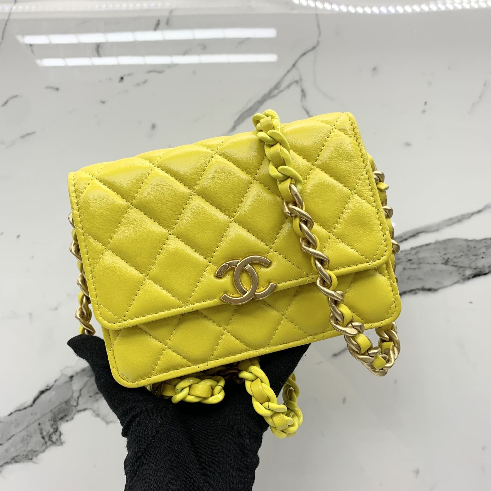 Chanel yellow wallet on chain best sale