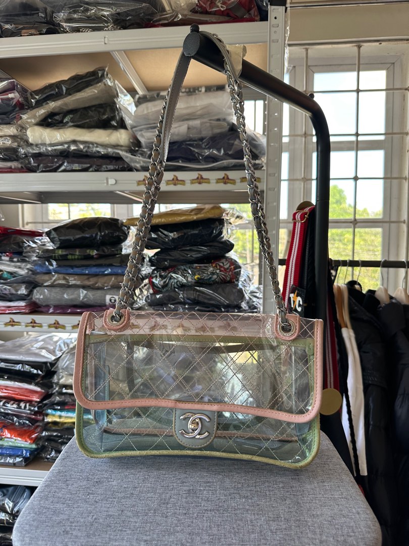 Chanel Flap Bag Transparent PVC/Lambskin Silver-tone Blue/Green/Pink in PVC/Lambskin  with Silver-Tone - US