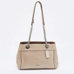 COACH AUTHENTIC Metallic Beige Leather Mini Brooke Carryall Chain Satchel