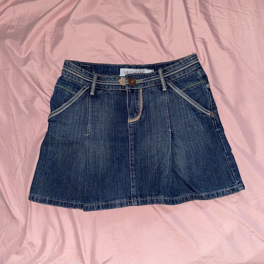 denim mini skirt pleated MNG coquette acubi brandy melville y2k, Women's Fashion, Bottoms