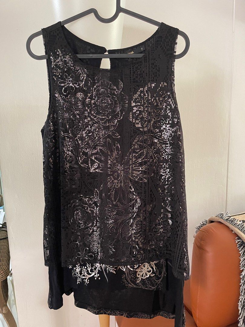 Desigual Black Lace Top, Women's Fashion, Tops, Blouses on Carousell