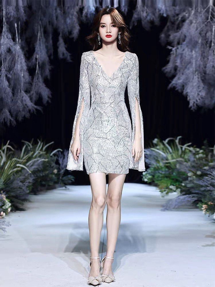 Elegant silver cocktail dress hotsell
