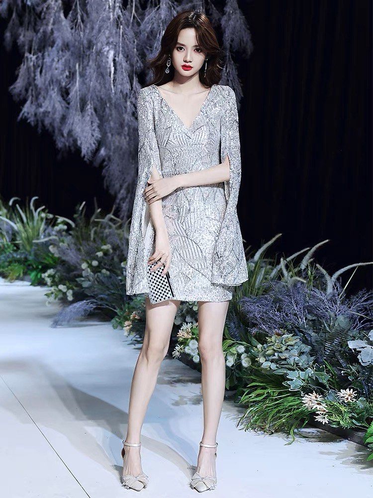 Elegant silver cocktail dress hotsell