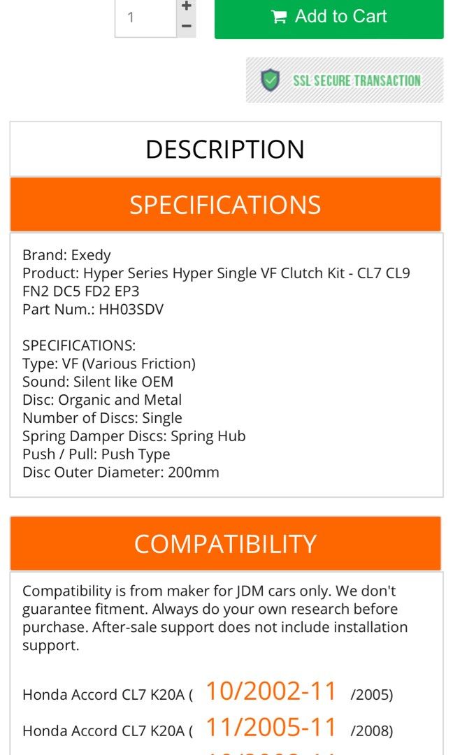 Exedy Hyper Single VF Heavy Duty Clutch Kit For Honda Civic Type R