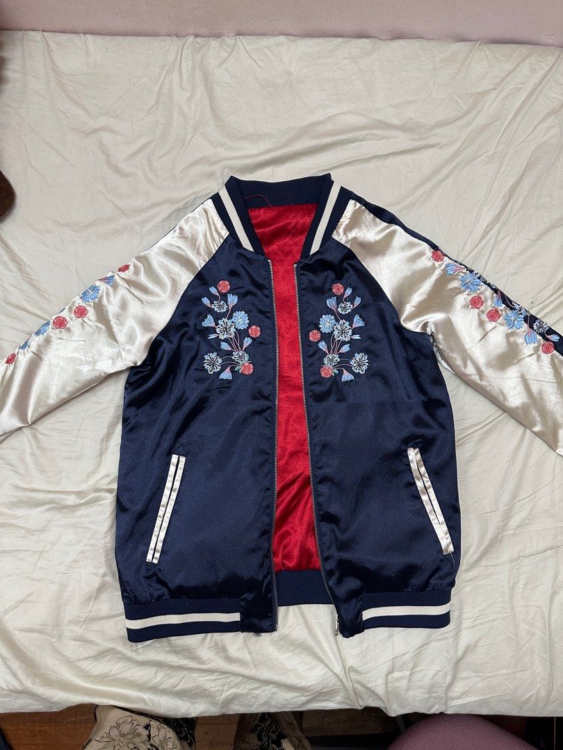Floral japanese style bomber jacket Women s Fashion Coats