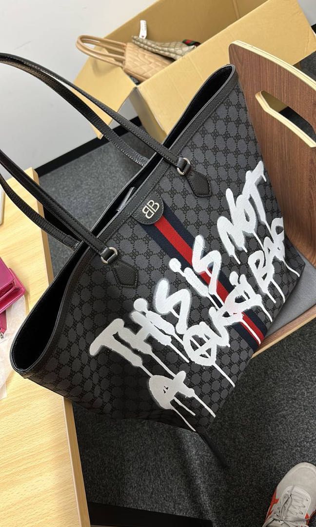 Gucci x Balenciaga The Hacker Project Graffiti Medium Tote Bag Black