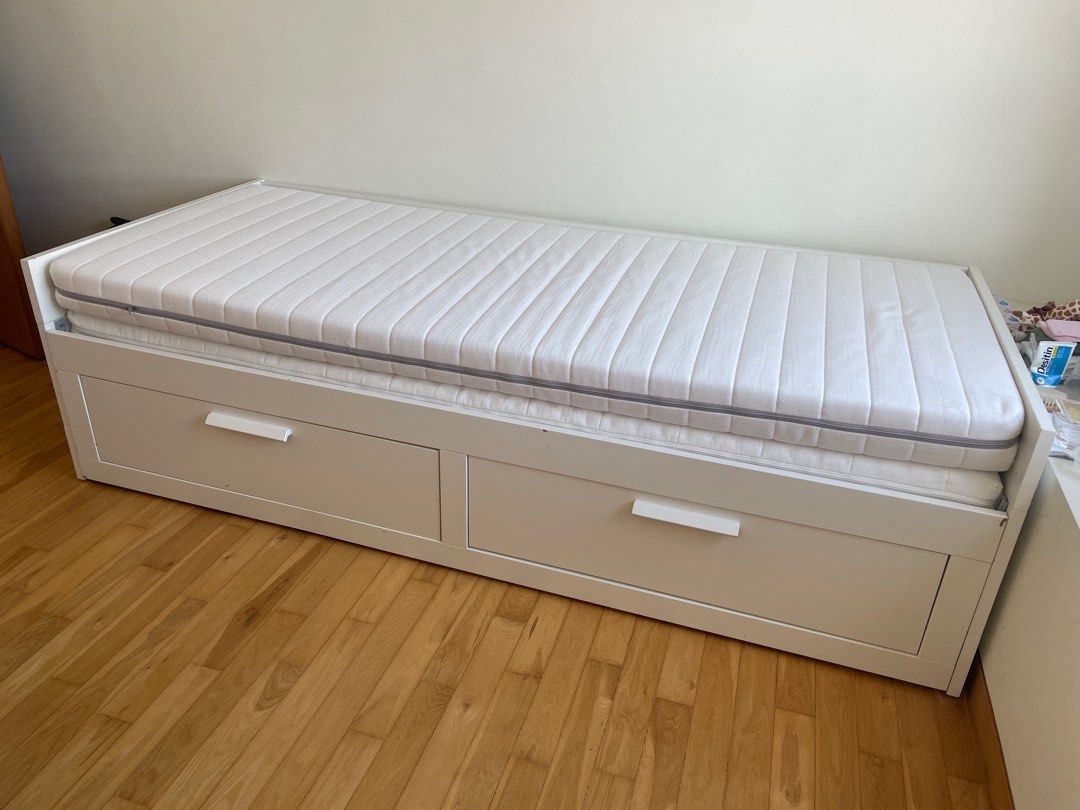 Ikea BRIMNES daybed with 2 drawers and 2 mattresses, Furniture & Home
