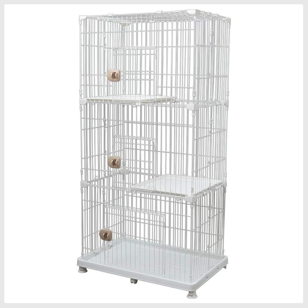 Iris Ohyama Cat Cage, 3 Tiers, Comes with Casters, Easy Assembly, White