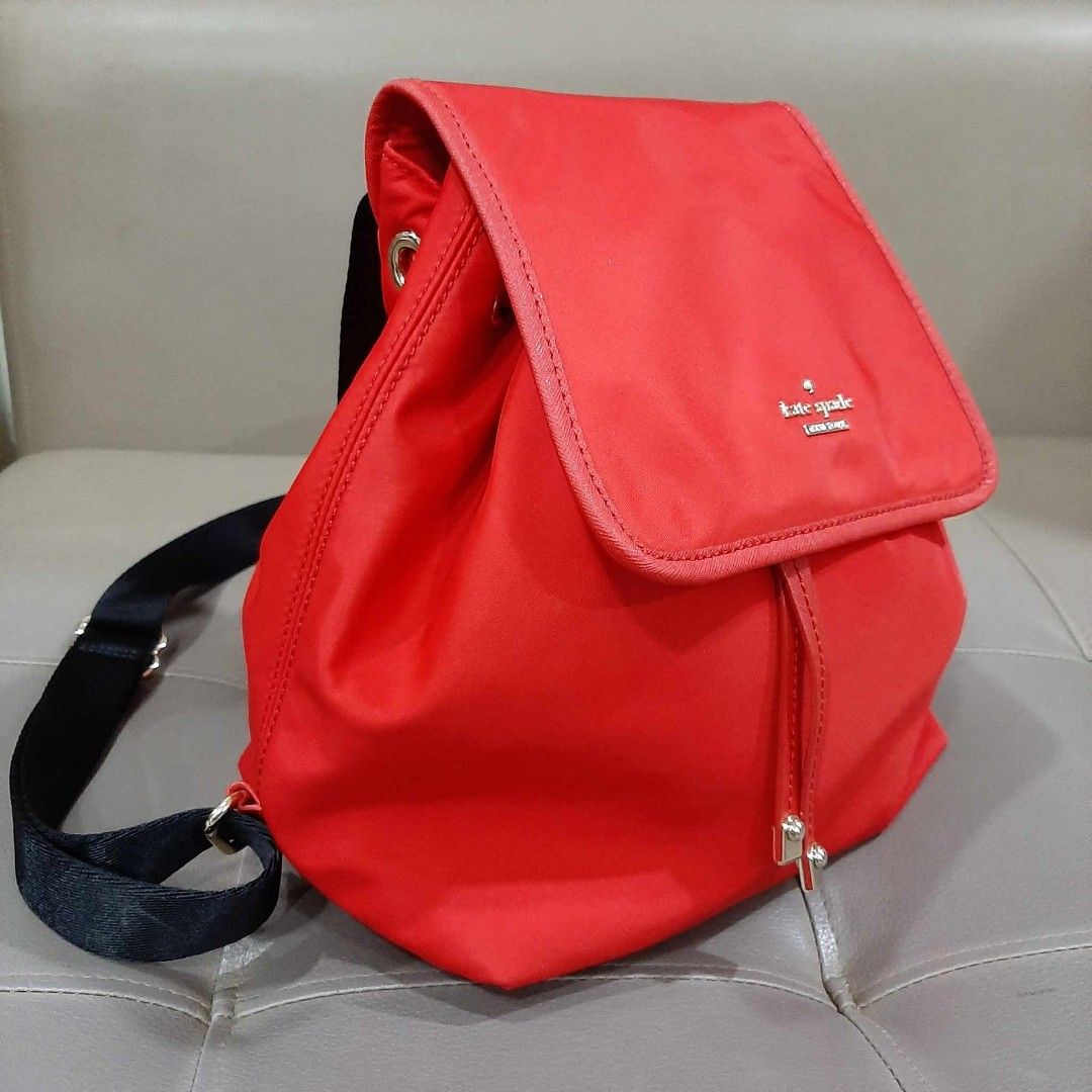 kate spade mini backpack red Designer By Spade, Size: Small Front signature emblem logo plaque with floating spade Kate Spade Natalia Mini Convertible