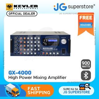 KEVLER GX-4000 900W X2 High Power Mixing Amplifier with Digital LCD Display, USB / Bluetooth / FM Function, 2 Line and 4 Microphone Input with Effects Master Controls and Feedback Reducer for Karaoke System | JG Superstore