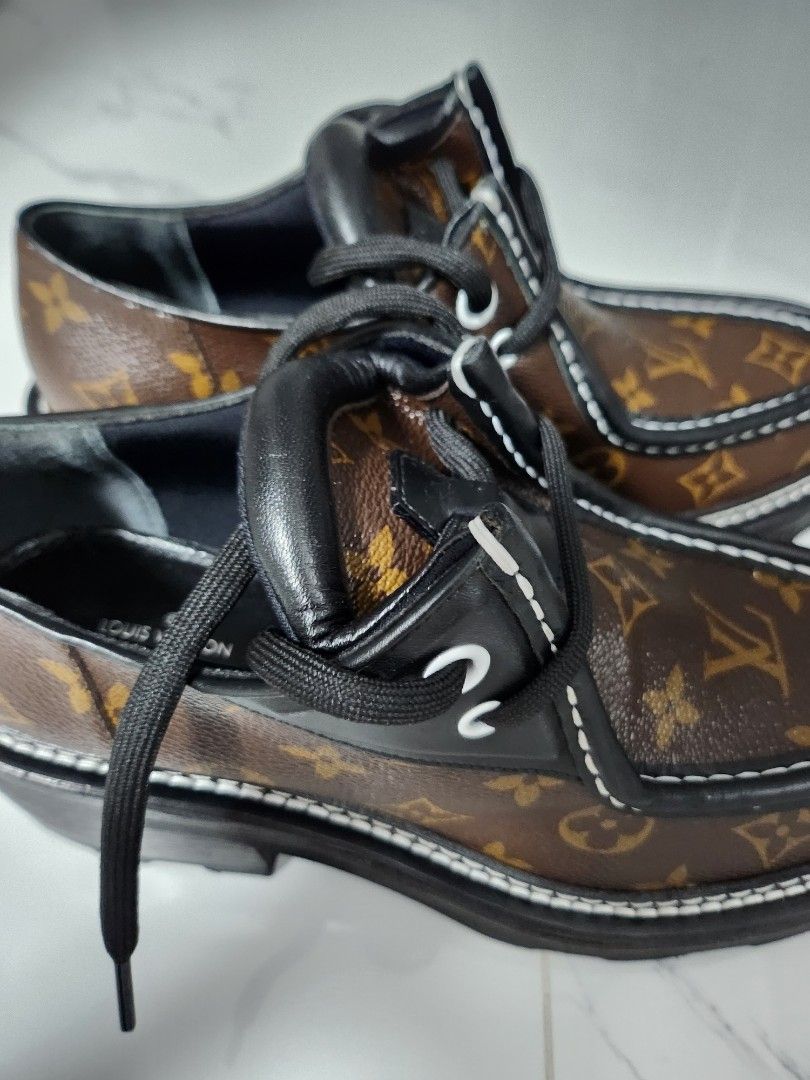 LOUIS VUITTON Calfskin Monogram Beaubourg Platform Derby Shoes 36 Bordeaux  888887