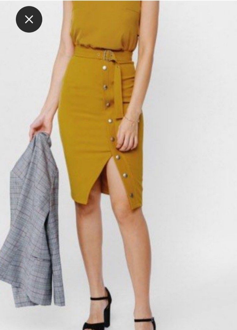 Belted Button Front Pencil Skirt