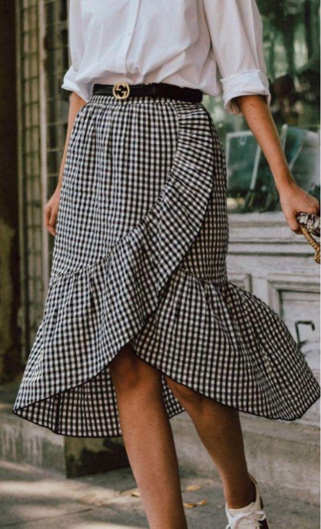 Black and white gingham ruffle skirt sales