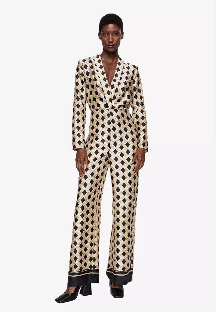 Mango long printed jumpsuit hot sale