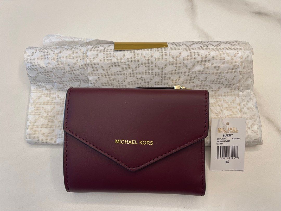 MICHAEL Michael Kors, Bags, Michael Kors Small Leather Blakely Card Wallet  In Color Oxblood