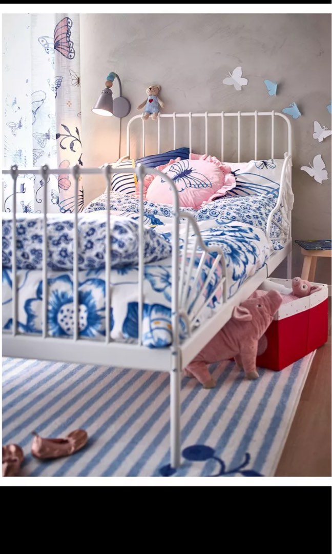 MINNEN Ext bed frame with slatted bed base, white, 80x200 cm Katil Kids