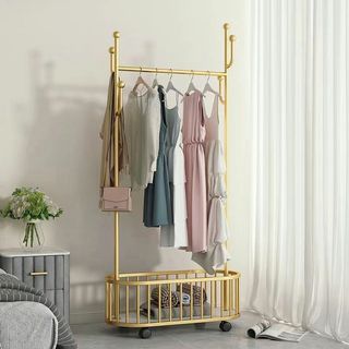 Movable Coat Rack With Wheels  clothes rack clothes hanger  coat rack hanger rack coat hanger coat hanger stand Bedroom Floor Hanger Nordic Light Luxury Storage Shelf Household Living Room Clothes R