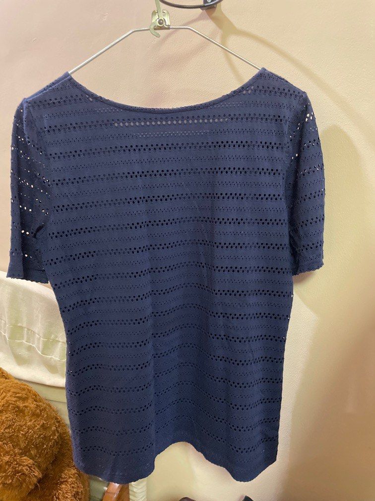 Navy Blue Laser Pattern Blouse (Category: Blouses) located in Quezon City. Submitted by spottedstuff (Listing ID 1247461869, Image 3). Description: Fits M to XL frames.