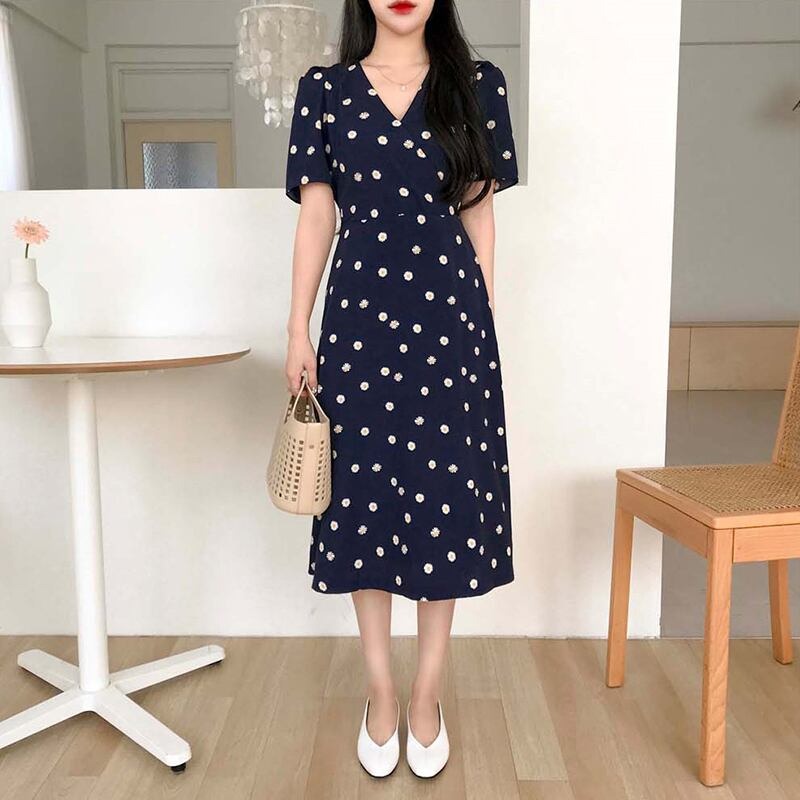 Daisy print wrap dress discount