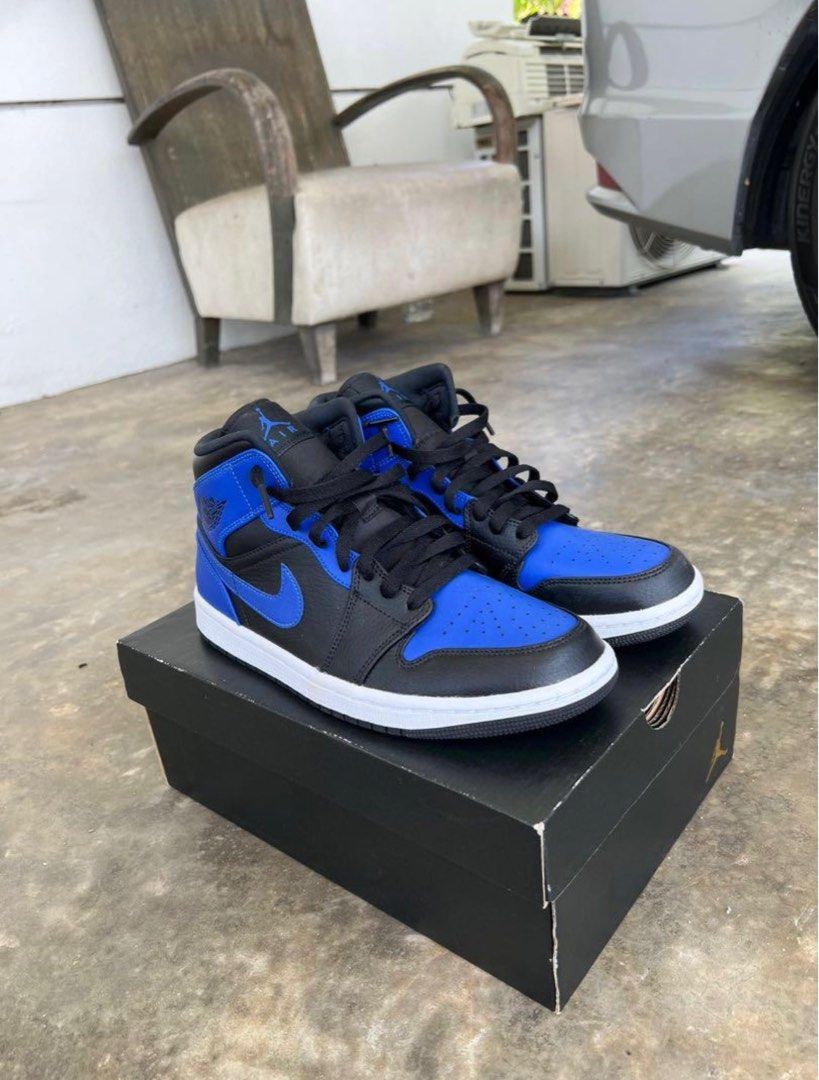 Nike air jordan 1 mid black/hyper royal-white sales