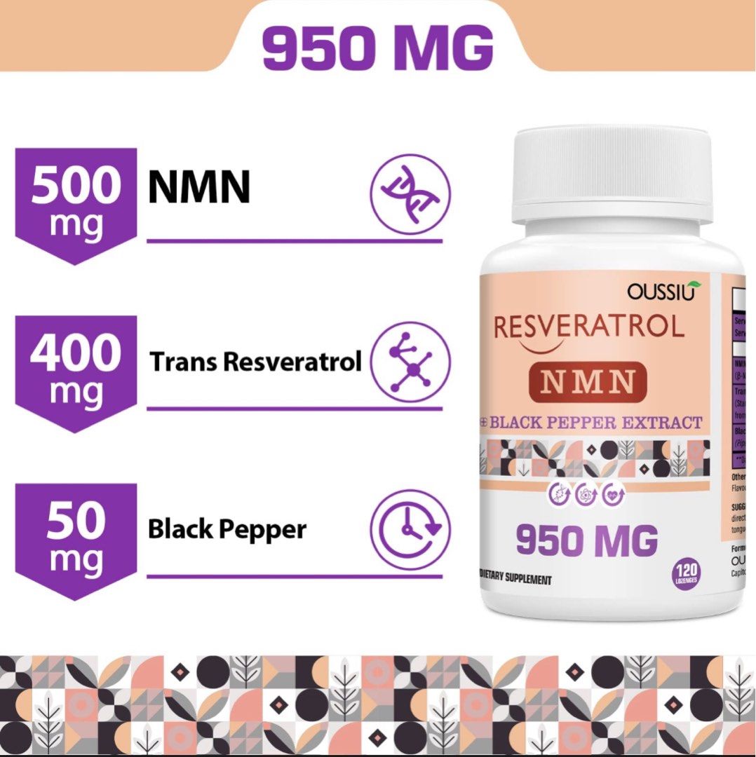 NMN 美國OUSSIU 素食純度99% 500毫克NAD+ 400毫克反式白藜蘆醇舌下錠