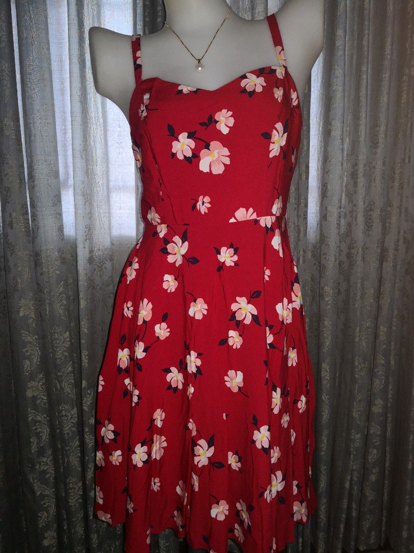 old navy red rose dress Old Navy | Dresses | Old Navy Red Floral Long Midi Dress Puff Sleeves Slit Open Back Size Medium