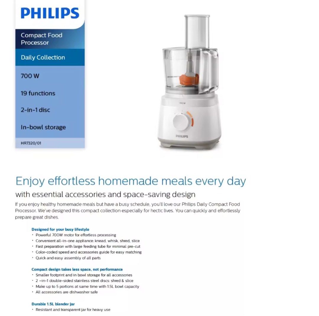 Philips HR7320/01 Compact Food Processor, TV & Home Appliances, Kitchen