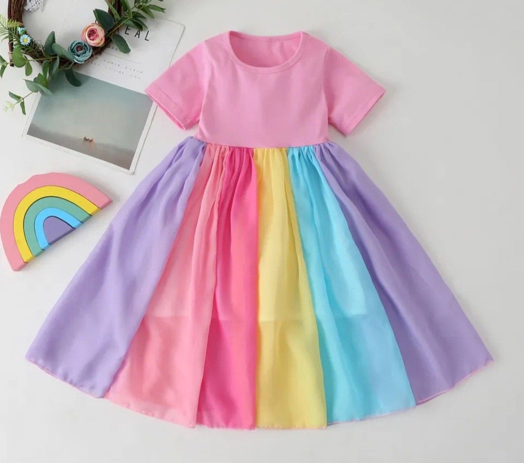 Pink rainbow flowy dress Babies Kids Babies Kids Fashion on